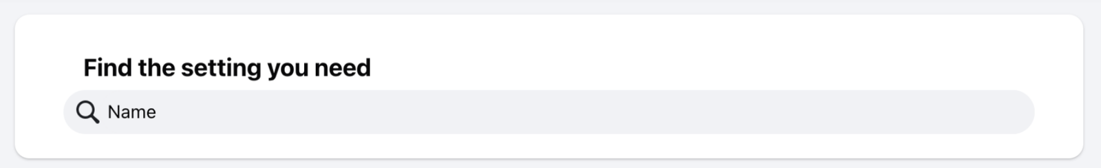A screenshot of the Facebook settings search bar.