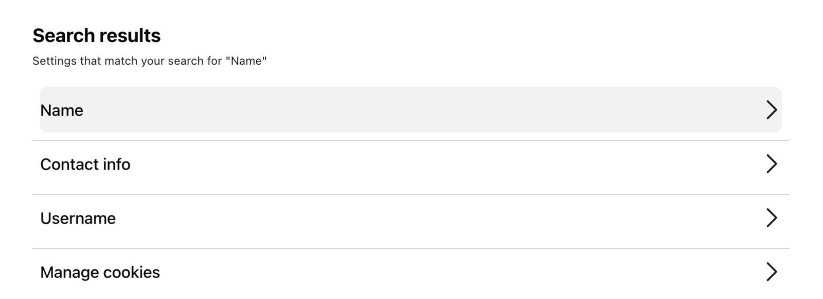 A screenshot of the Facebook settings with the "Name" option highlighted.